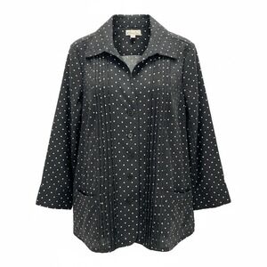 Kim Rogers Petite PXL Black Polka Dot 100% Linen Pintuck Button Up Shirt